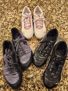Puma Women's Sneakers Bundle - White/Pink, Black/White, Purple/Black,  Size 7